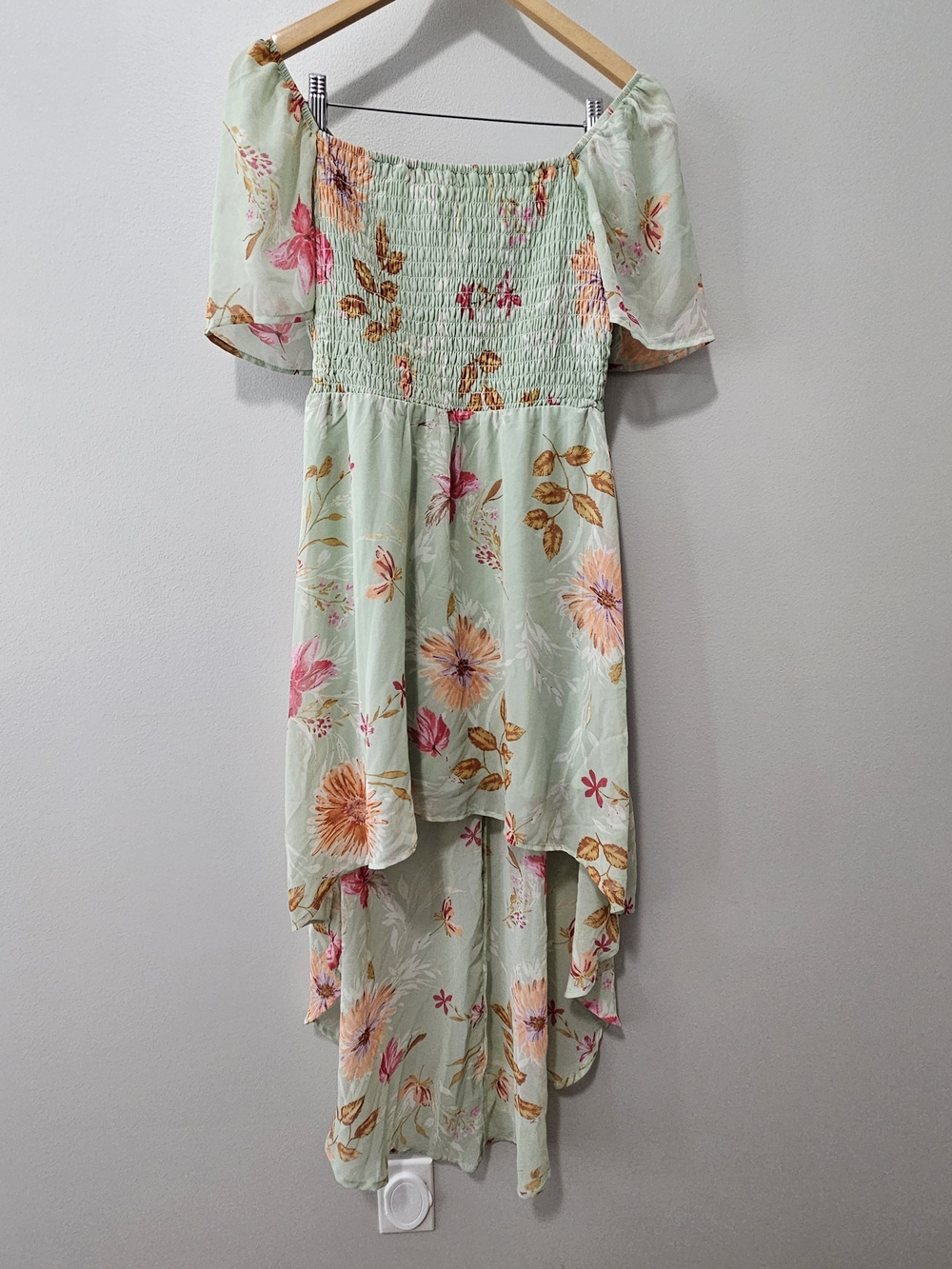 Lily Rose Green Floral Smocked High-Low Dress